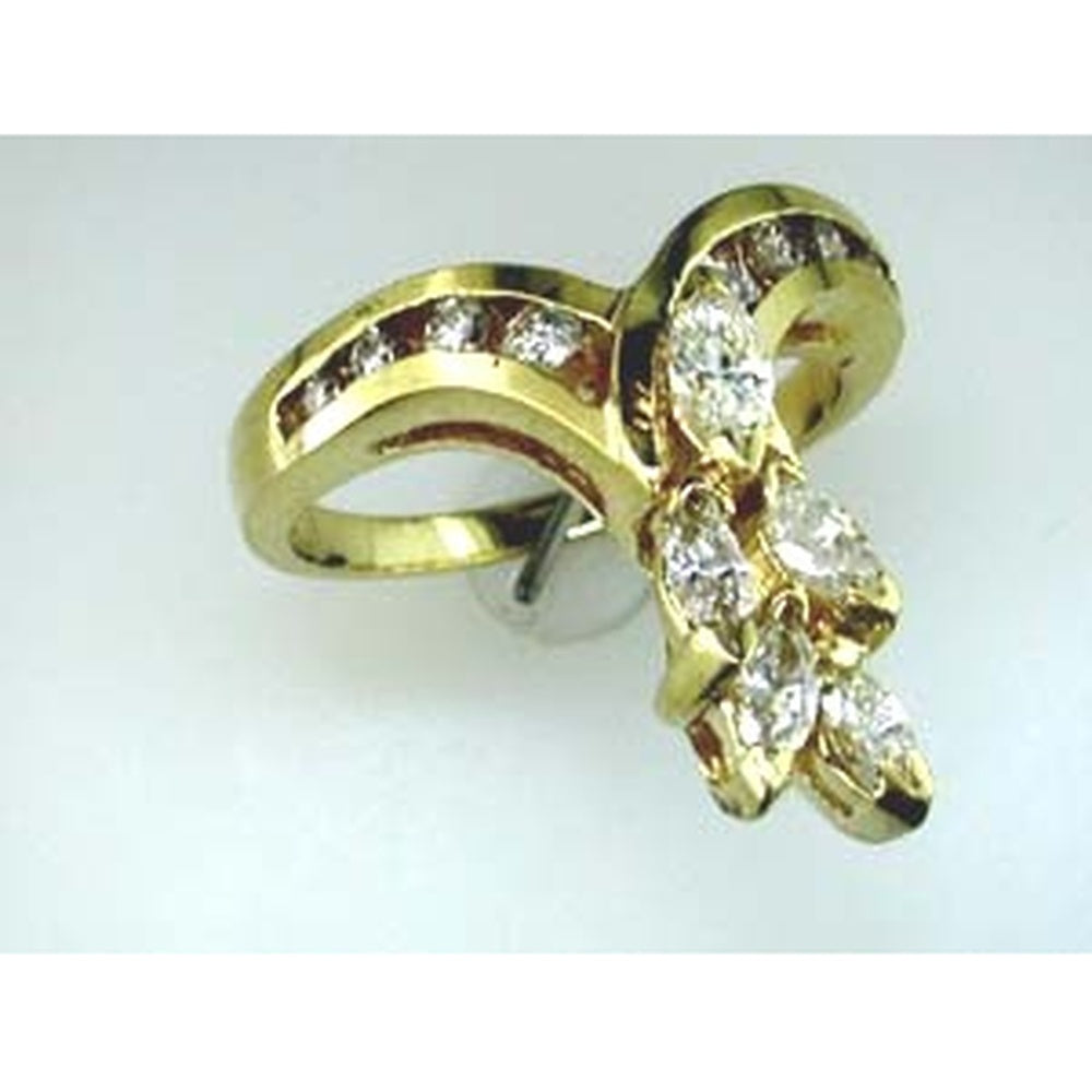 14K Yellow Gold Free-Form Swirl Ring with 0.90 Carat Marquise Center Diamond and 0.32 Carat Round Channel-Set Diamonds - 1.22 Carat Total Diamond Weight - Royal Jewelry