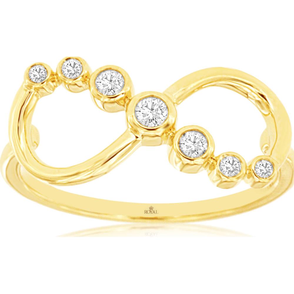 14K Yellow Gold Free Form Swirl Ring with Bezel Set Round Diamonds - 0.16 Carat Center Stone - Royal Jewelry