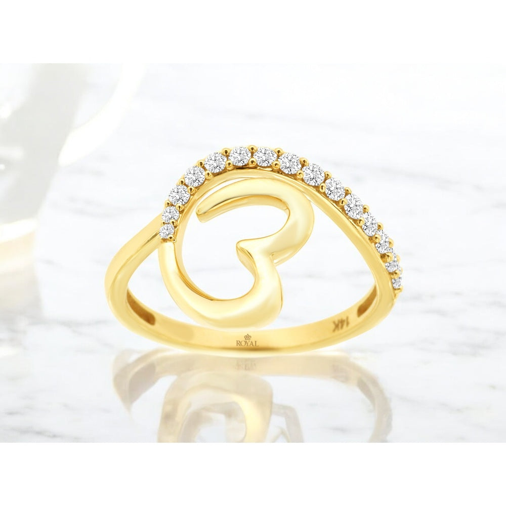 14K Yellow Gold Free Form Swirl Ring with Prong-Set Round Diamonds - 0.25 Carat Total Diamond Weight - Royal Jewelry