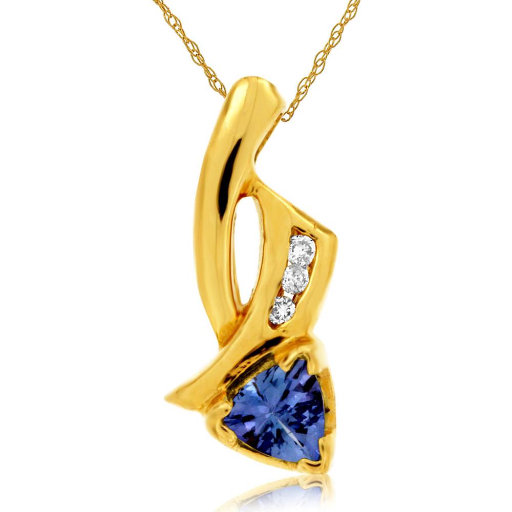 14K Yellow Gold Free Form Tanzanite Pendant with Trillion Cut Gemstone and Round Diamond Accents - 0.30 Carat Tanzanite and 0.03 Carat Diamonds - Royal Jewelry