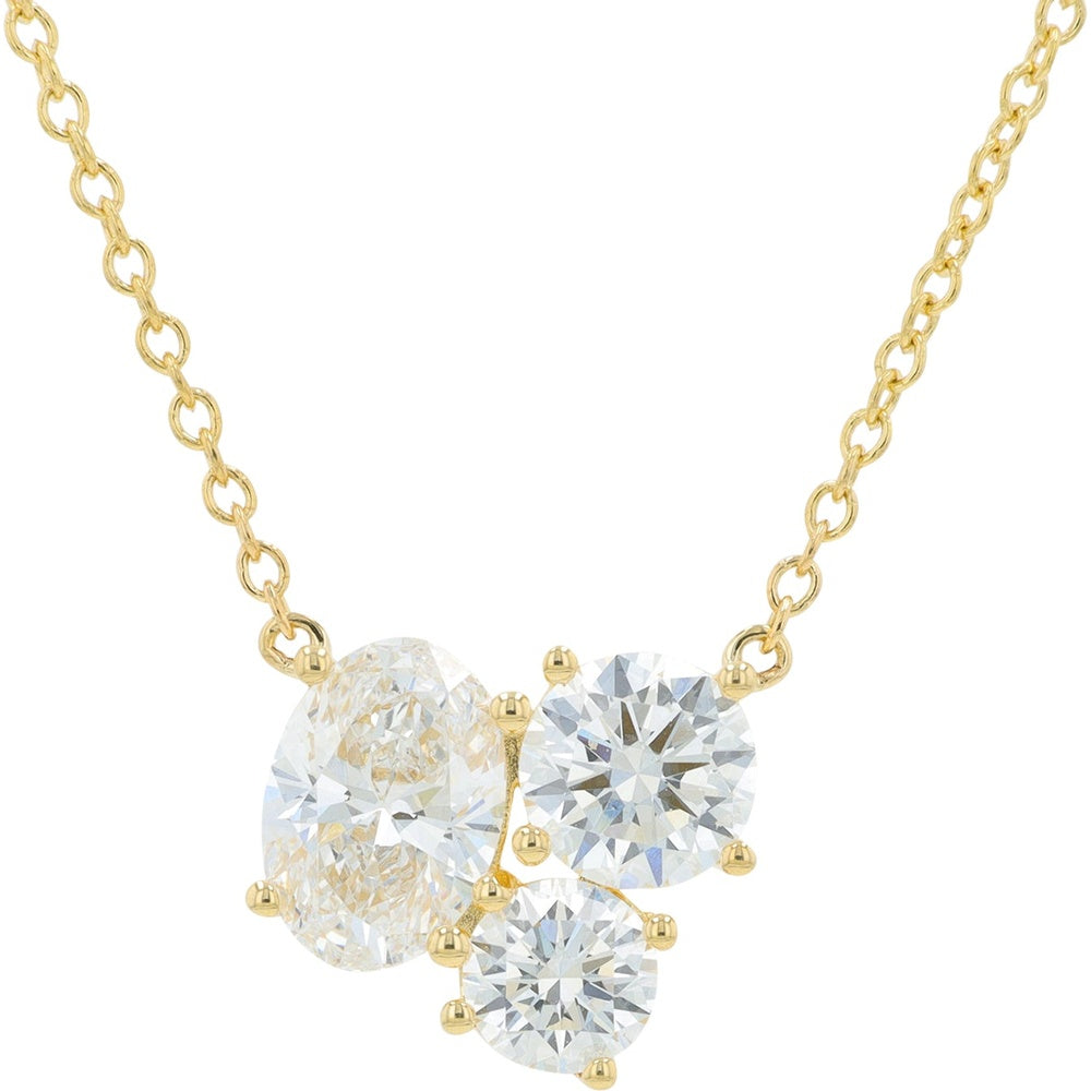 14K Yellow Gold Free Form Three-Stone Pendant Necklace with Oval and Round Lab Grown Diamonds - 1.75 Carat Total Diamond Weight