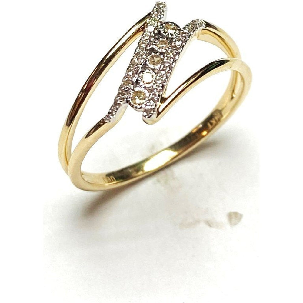 14K Yellow Gold Free Form Twist Fashion Ring with Prong Set Round Diamonds - 0.10 Carat Total Diamond Weight by Auriventus