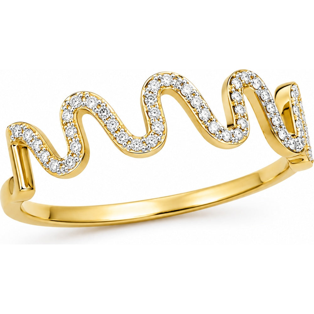 14K Yellow Gold Free Form Wave Fashion Ring with Prong Set Round Diamonds - 0.10 Carat Total Diamond Weight by Auriventus
