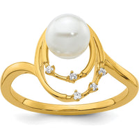 14K Yellow Gold Freeform Ring with White Freshwater Cultured Pearl and 0.05 Carat Round Diamond Accents by 0