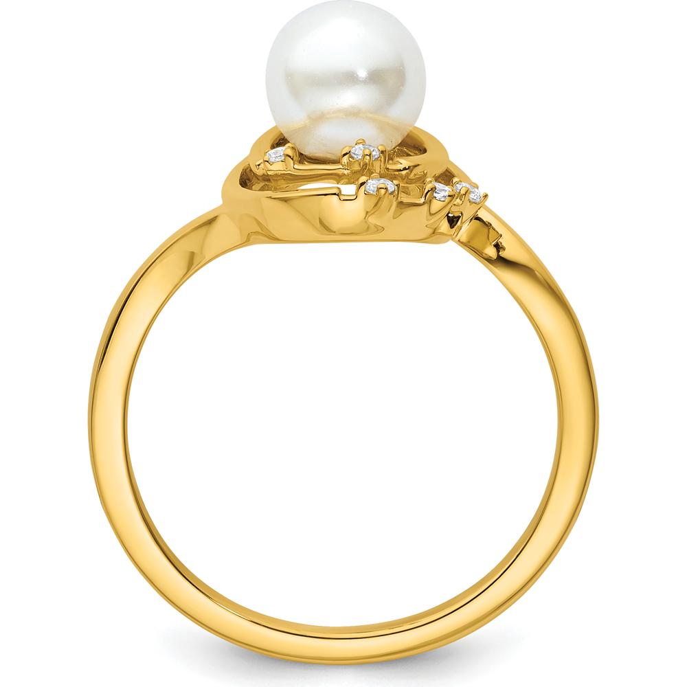 14K Yellow Gold Freeform Ring with White Freshwater Cultured Pearl and 0.05 Carat Round Diamond Accents by 0