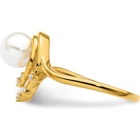 14K Yellow Gold Freeform Ring with White Freshwater Cultured Pearl and 0.05 Carat Round Diamond Accents by 0