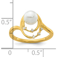14K Yellow Gold Freeform Ring with White Freshwater Cultured Pearl and 0.05 Carat Round Diamond Accents by 0