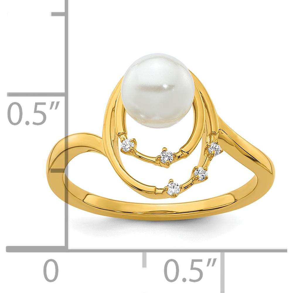 14K Yellow Gold Freeform Ring with White Freshwater Cultured Pearl and 0.05 Carat Round Diamond Accents by 0