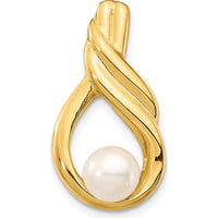 14K Yellow Gold Freshwater Button Pearl Pendant Slide - 6-7mm Cultured Pearl by Monteluci Fine Jewelry