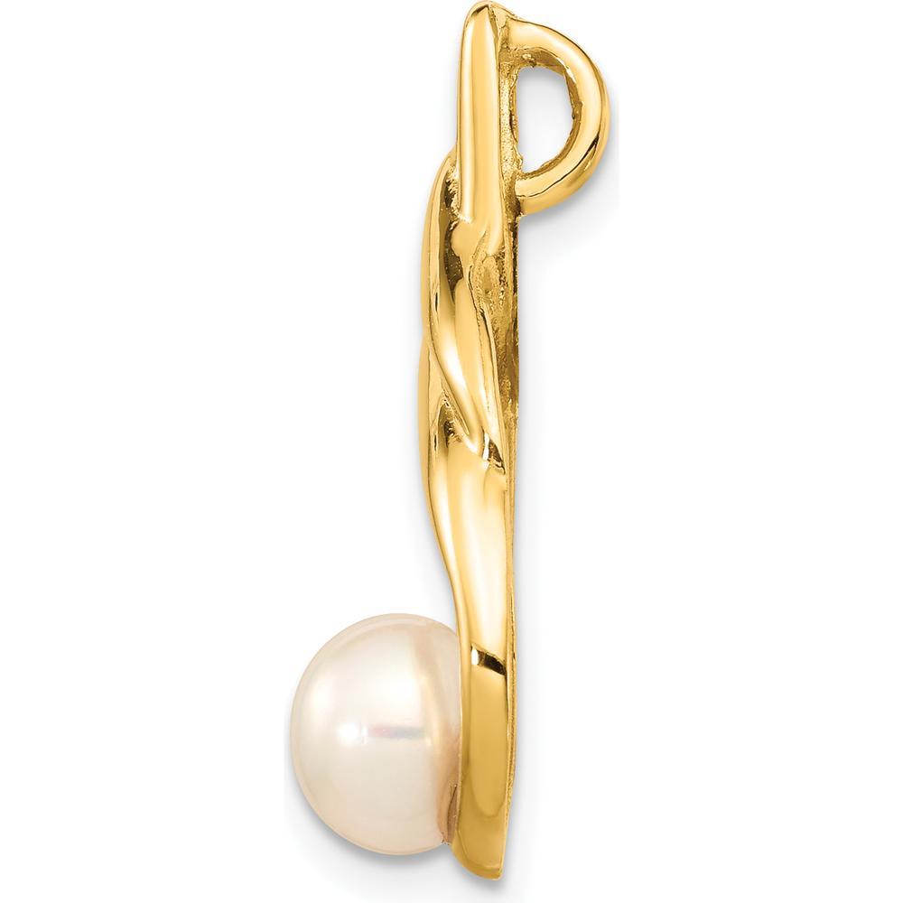 14K Yellow Gold Freshwater Button Pearl Pendant Slide - 6-7mm Cultured Pearl by Monteluci Fine Jewelry