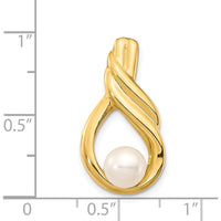 14K Yellow Gold Freshwater Button Pearl Pendant Slide - 6-7mm Cultured Pearl by Monteluci Fine Jewelry