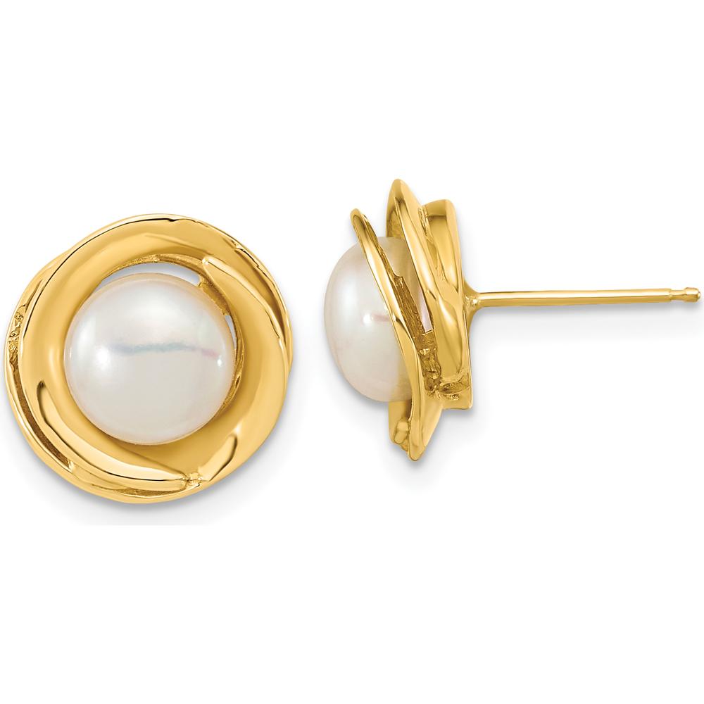 14K Yellow Gold Freshwater Cultured Button Pearl Post Earrings - 12mm Total Pearl Size by Monteluci Fine Jewelry