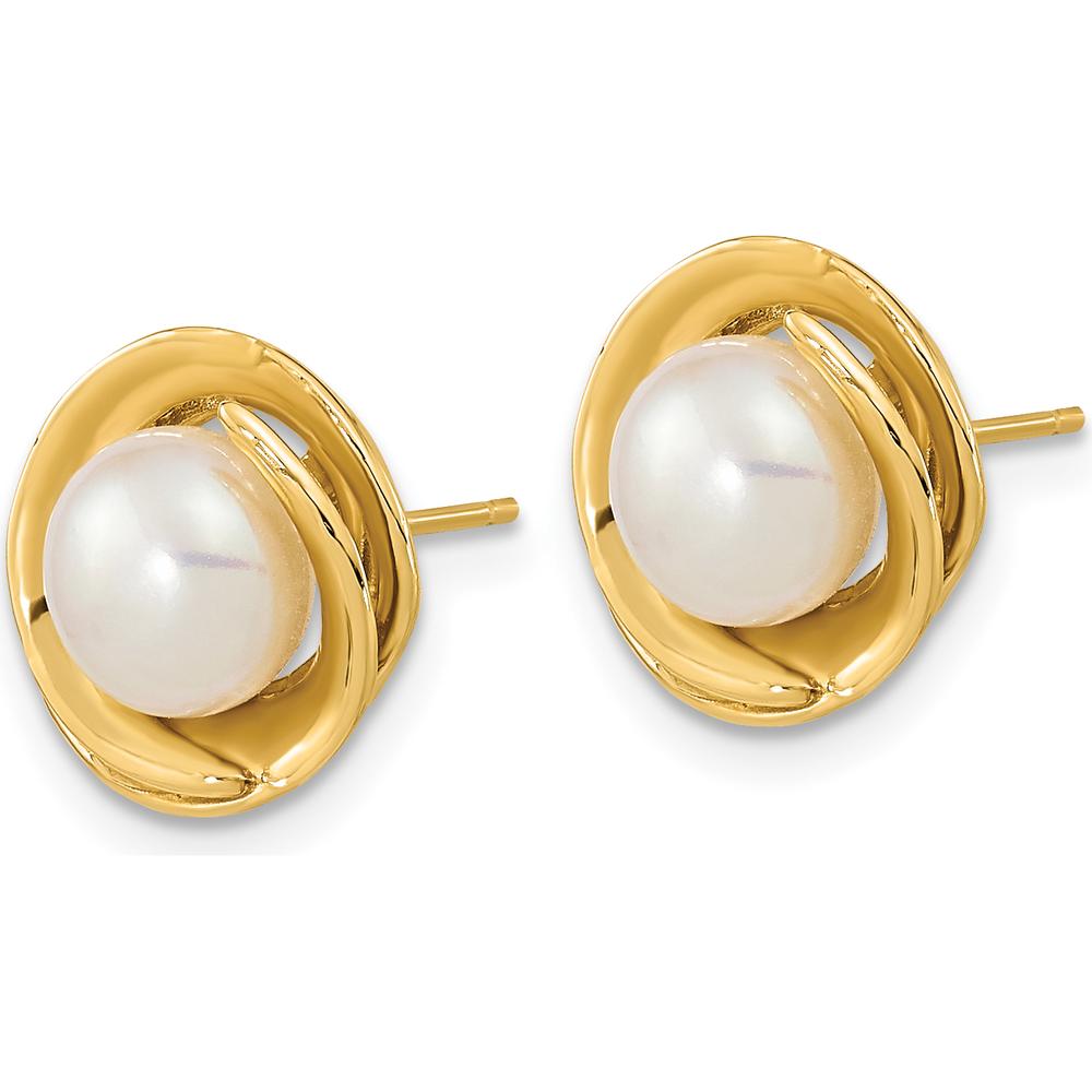 14K Yellow Gold Freshwater Cultured Button Pearl Post Earrings - 12mm Total Pearl Size by Monteluci Fine Jewelry