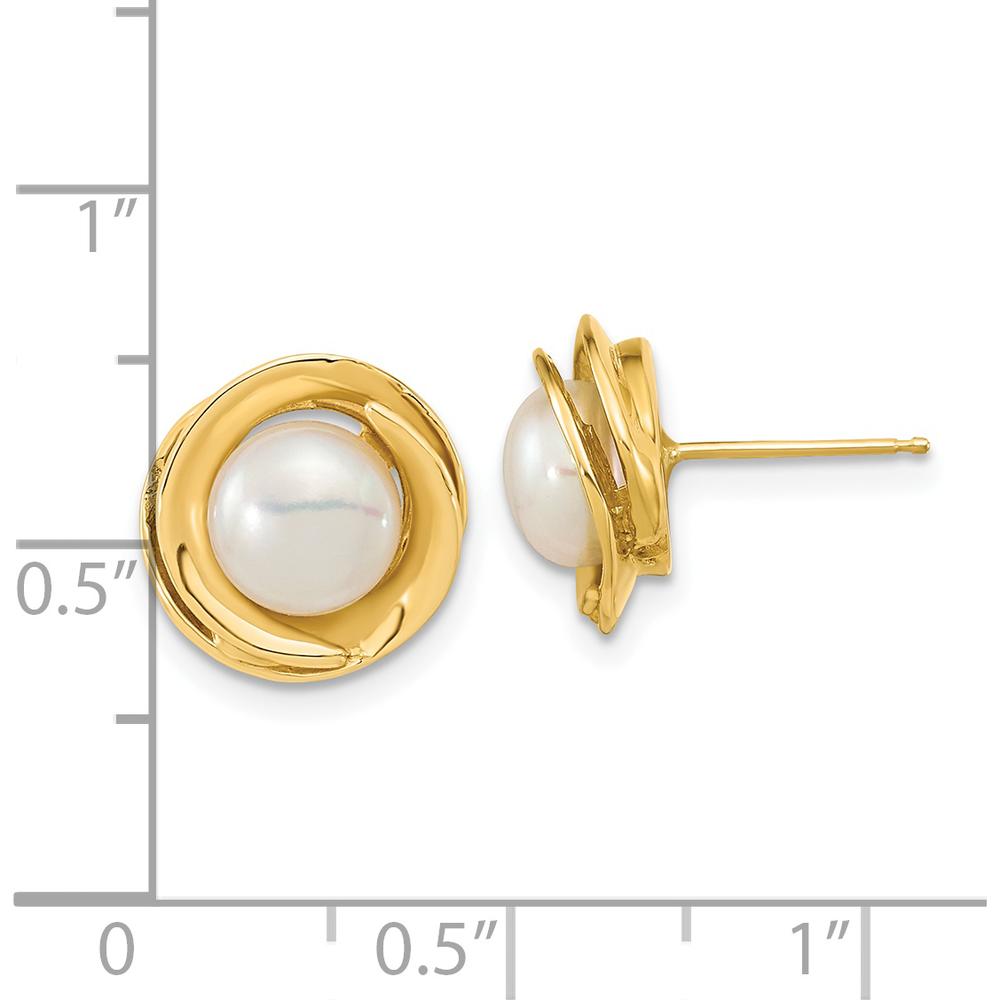 14K Yellow Gold Freshwater Cultured Button Pearl Post Earrings - 12mm Total Pearl Size by Monteluci Fine Jewelry