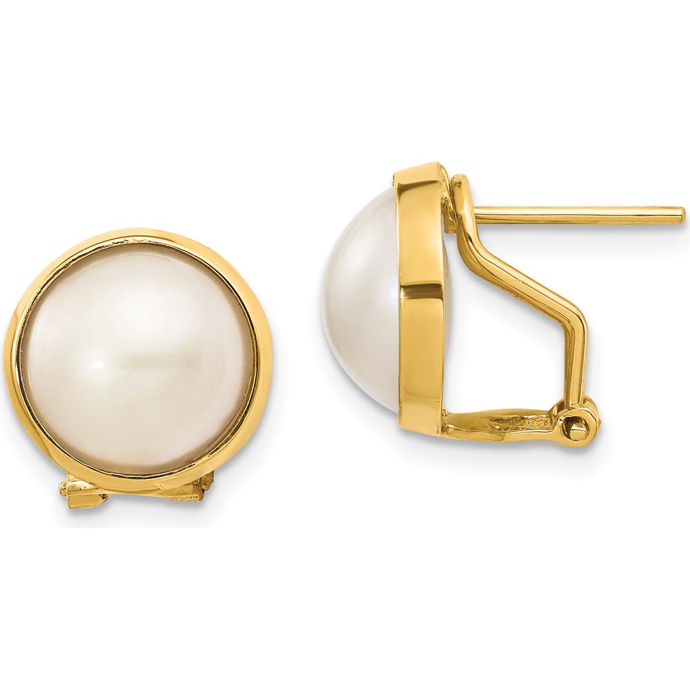 14K Yellow Gold Freshwater Cultured Mabe Pearl Omega Back Button Earrings - 10-11mm Pearl Size by Monteluci Fine Jewelry