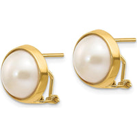 14K Yellow Gold Freshwater Cultured Mabe Pearl Omega Back Button Earrings - 10-11mm Pearl Size by Monteluci Fine Jewelry