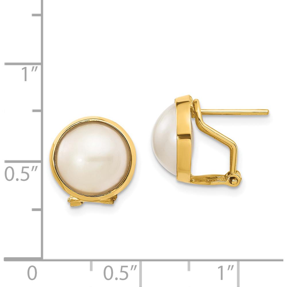 14K Yellow Gold Freshwater Cultured Mabe Pearl Omega Back Button Earrings - 10-11mm Pearl Size by Monteluci Fine Jewelry