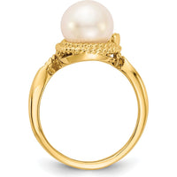 14K Yellow Gold Freshwater Cultured Pearl 8.5mm and Diamond Ring with 0.01 Carat Round Diamond by Monteluci Fine Jewelry