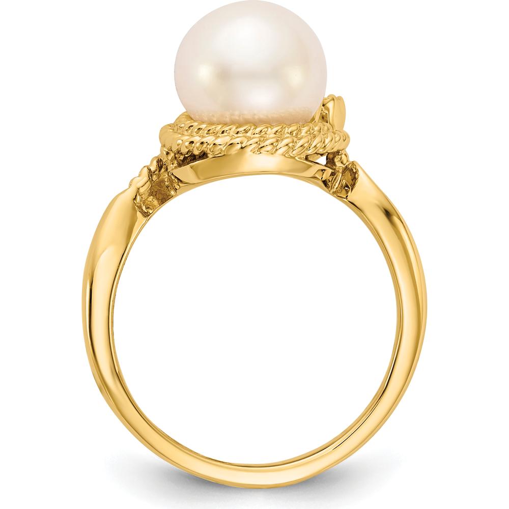 14K Yellow Gold Freshwater Cultured Pearl 8.5mm and Diamond Ring with 0.01 Carat Round Diamond by Monteluci Fine Jewelry