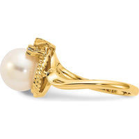14K Yellow Gold Freshwater Cultured Pearl 8.5mm and Diamond Ring with 0.01 Carat Round Diamond by Monteluci Fine Jewelry