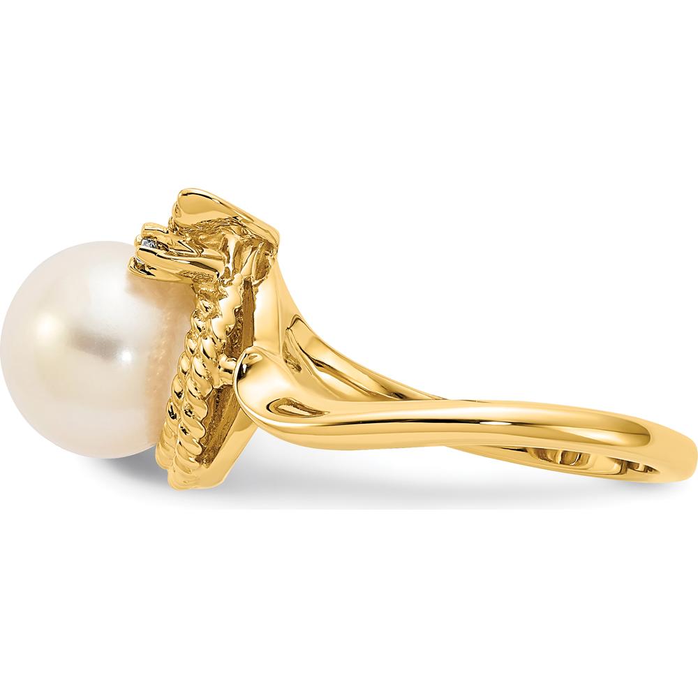 14K Yellow Gold Freshwater Cultured Pearl 8.5mm and Diamond Ring with 0.01 Carat Round Diamond by Monteluci Fine Jewelry