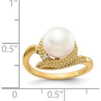 14K Yellow Gold Freshwater Cultured Pearl 8.5mm and Diamond Ring with 0.01 Carat Round Diamond by Monteluci Fine Jewelry