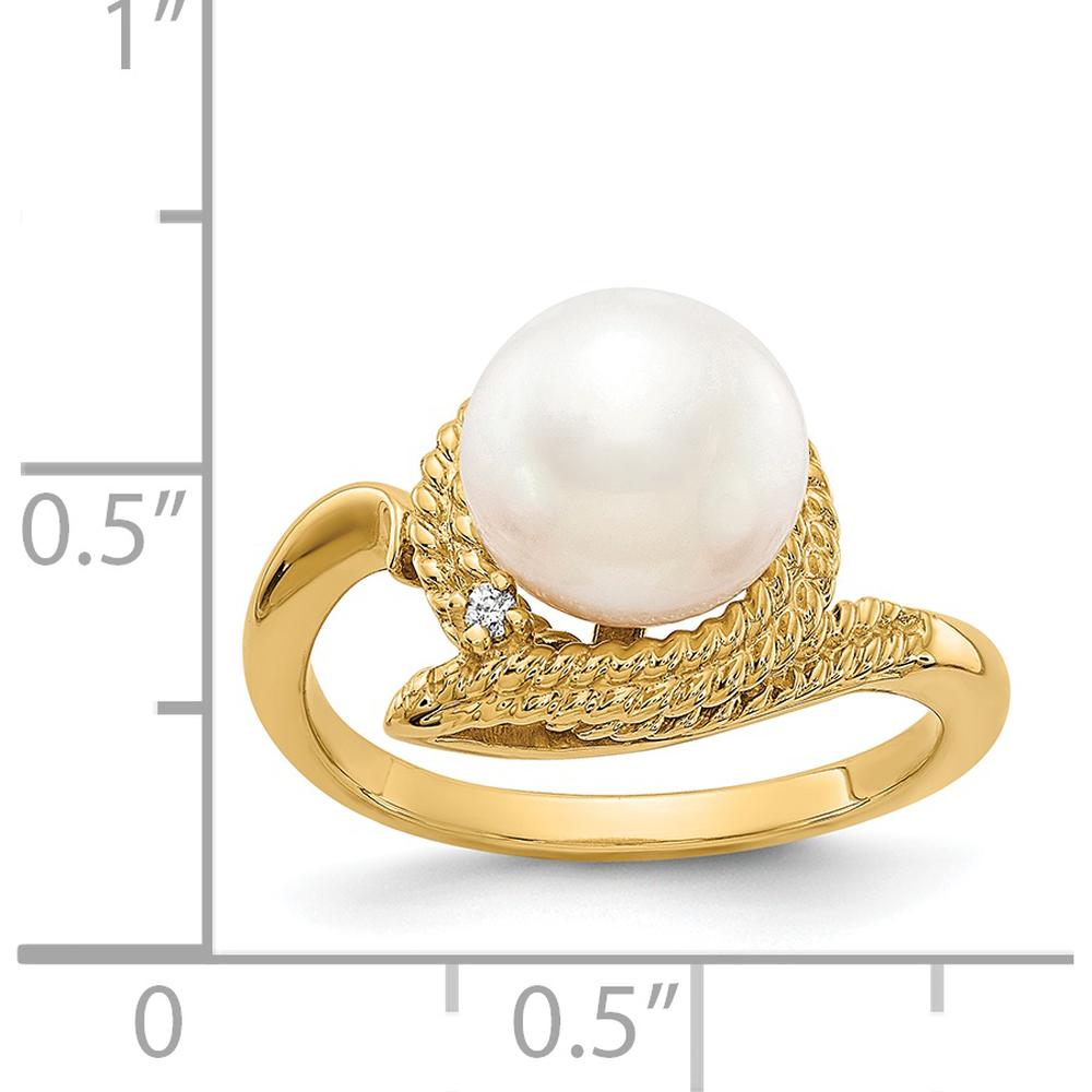 14K Yellow Gold Freshwater Cultured Pearl 8.5mm and Diamond Ring with 0.01 Carat Round Diamond by Monteluci Fine Jewelry