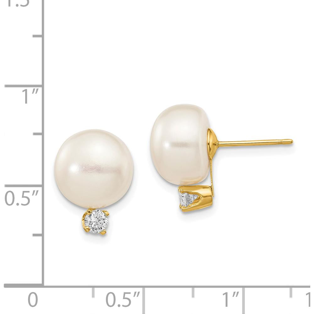 14K Yellow Gold Freshwater Cultured Pearl and .2 Carat Diamond Button Post Earrings by Monteluci Fine Jewelry