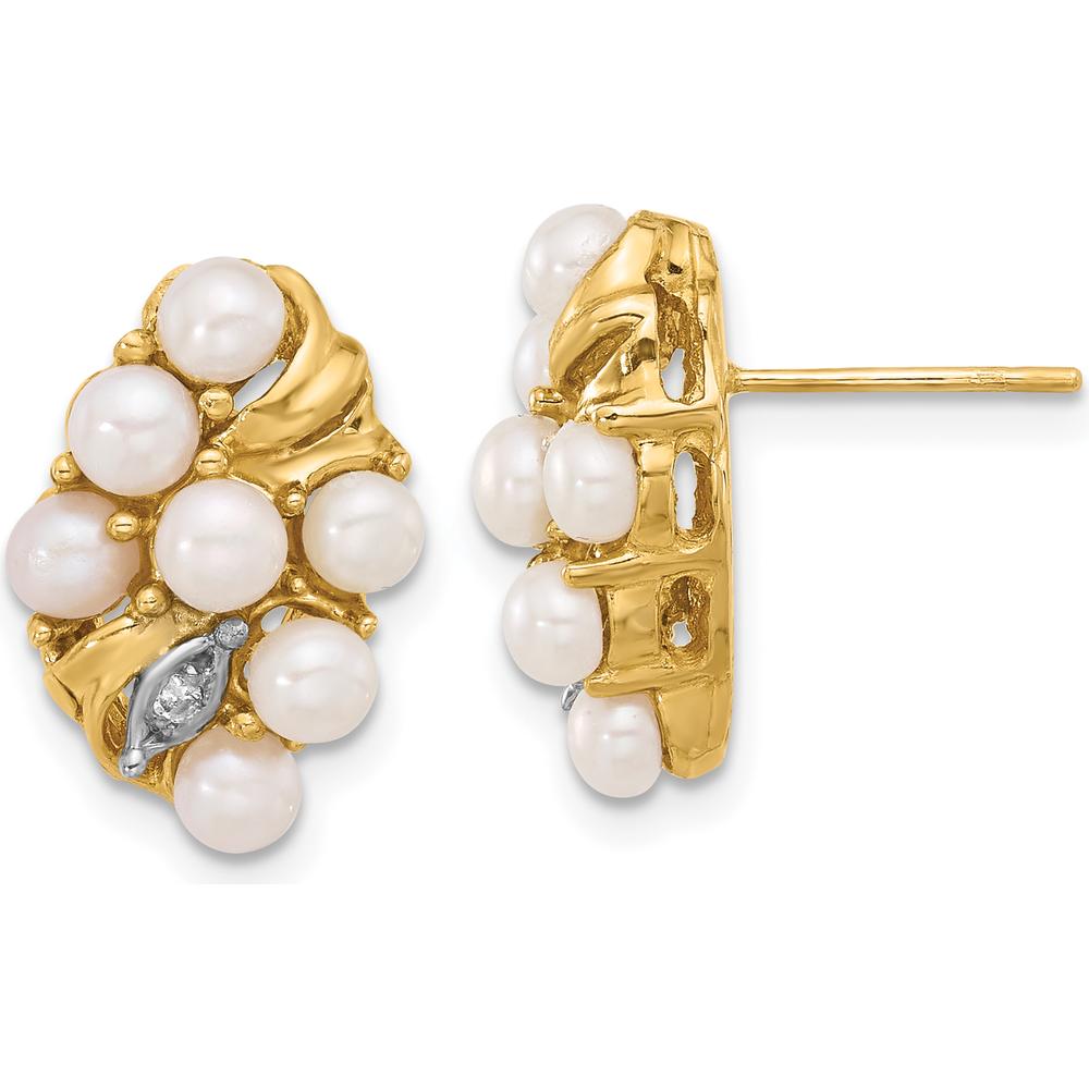 14K Yellow Gold Freshwater Cultured Pearl and Diamond Button Earrings - 0.02 Carat Total Diamond Weight by Monteluci Fine Jewelry