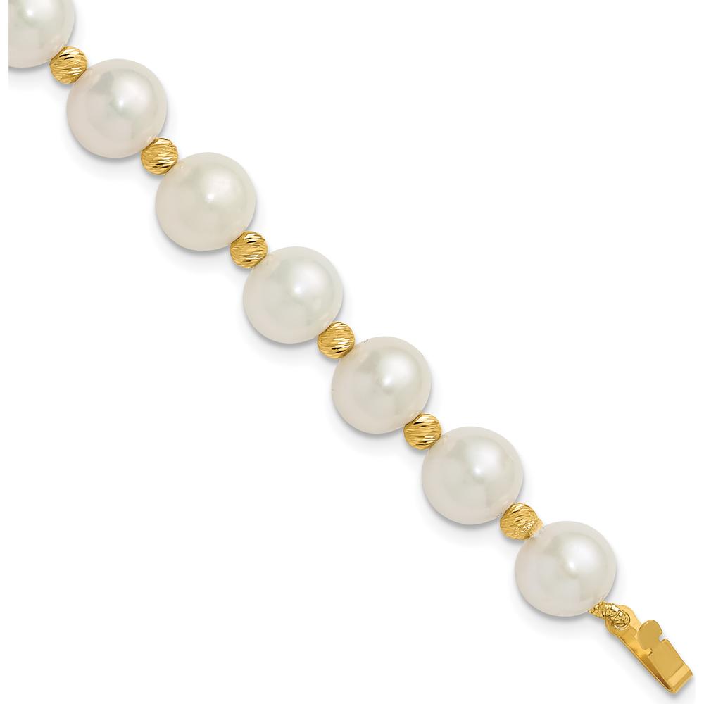 14K Yellow Gold Freshwater Cultured Pearl and Diamond-Cut Beaded 7.5" Bracelet by Monteluci Fine Jewelry