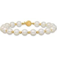 14K Yellow Gold Freshwater Cultured Pearl and Diamond-Cut Beaded 7.5" Bracelet by Monteluci Fine Jewelry