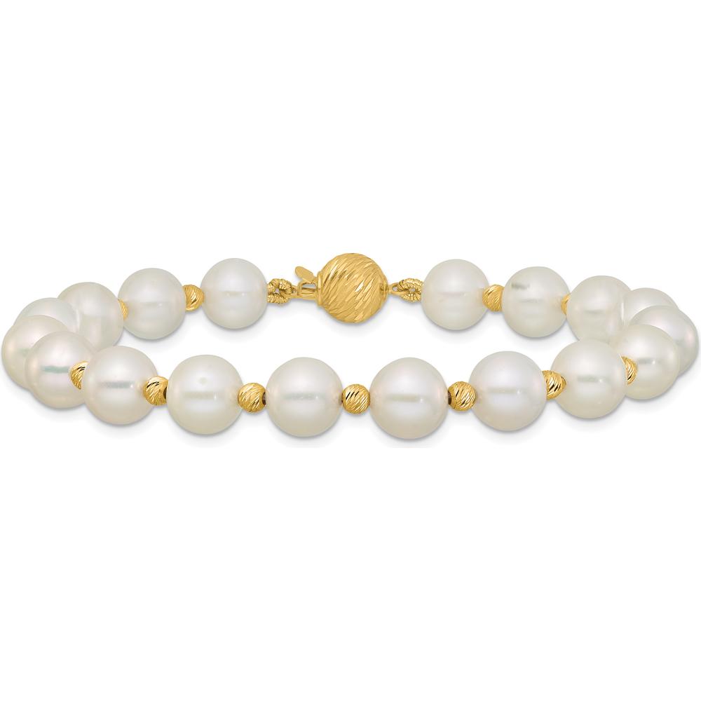 14K Yellow Gold Freshwater Cultured Pearl and Diamond-Cut Beaded 7.5" Bracelet by Monteluci Fine Jewelry