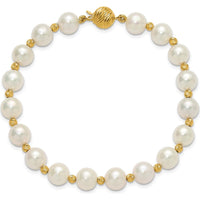 14K Yellow Gold Freshwater Cultured Pearl and Diamond-Cut Beaded 7.5" Bracelet by Monteluci Fine Jewelry