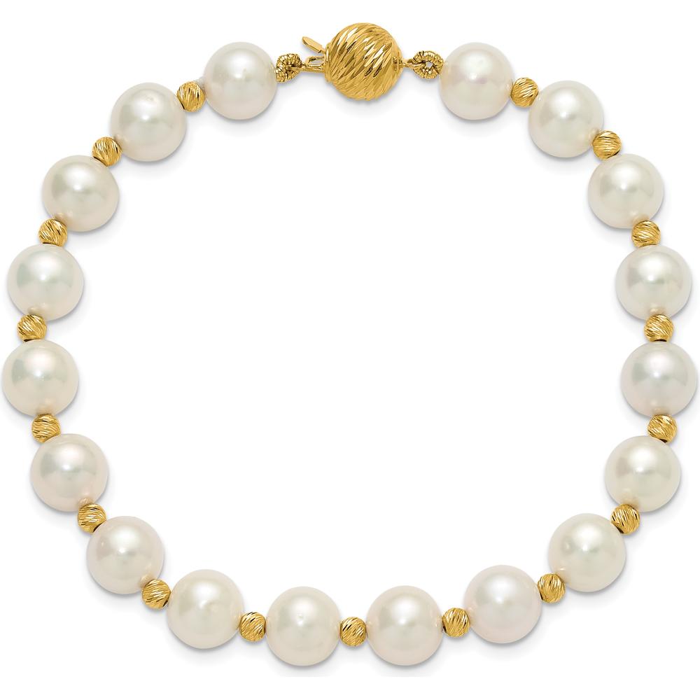 14K Yellow Gold Freshwater Cultured Pearl and Diamond-Cut Beaded 7.5" Bracelet by Monteluci Fine Jewelry