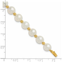 14K Yellow Gold Freshwater Cultured Pearl and Diamond-Cut Beaded 7.5" Bracelet by Monteluci Fine Jewelry