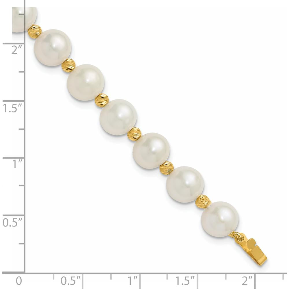 14K Yellow Gold Freshwater Cultured Pearl and Diamond-Cut Beaded 7.5" Bracelet by Monteluci Fine Jewelry