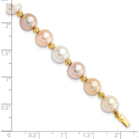14K Yellow Gold Freshwater Cultured Pearl and Diamond-Cut Beaded Bracelet - 7.5" Length by Monteluci Fine Jewelry