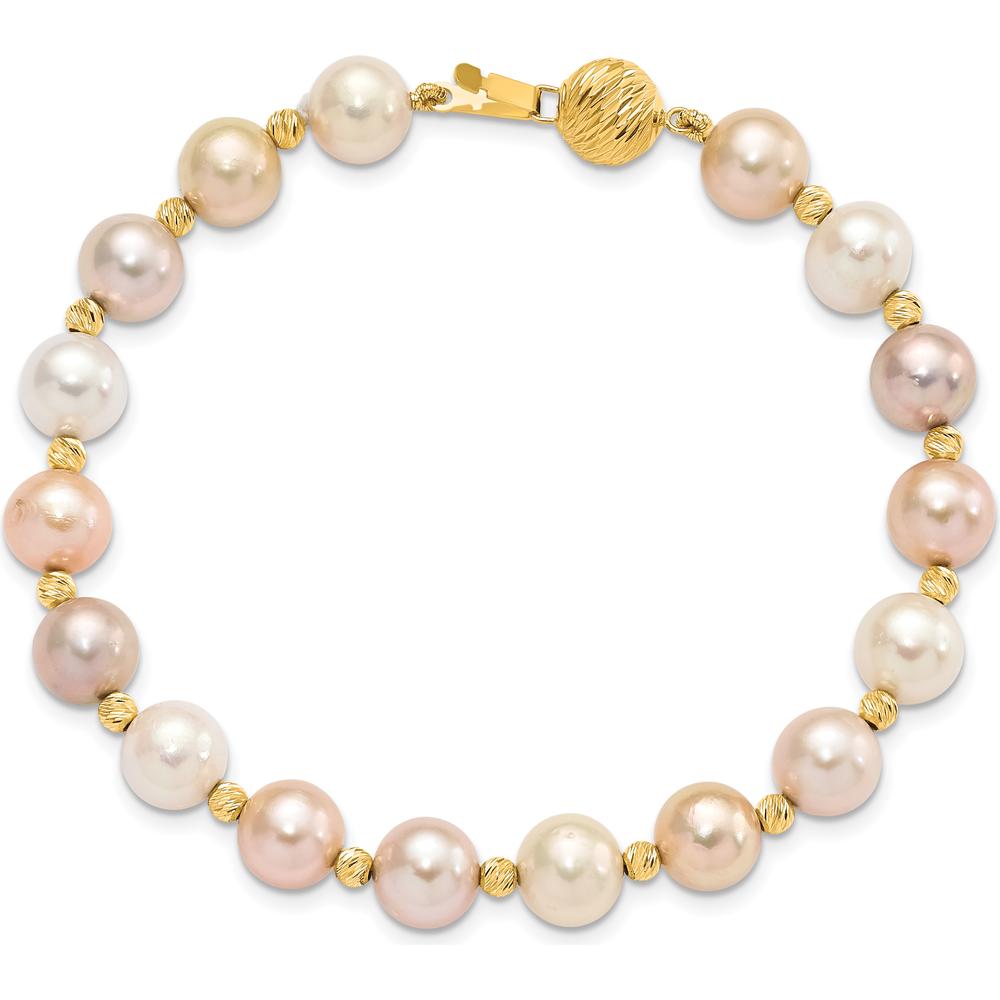 14K Yellow Gold Freshwater Cultured Pearl and Diamond-Cut Beaded Bracelet - 7.5" Length by Monteluci Fine Jewelry