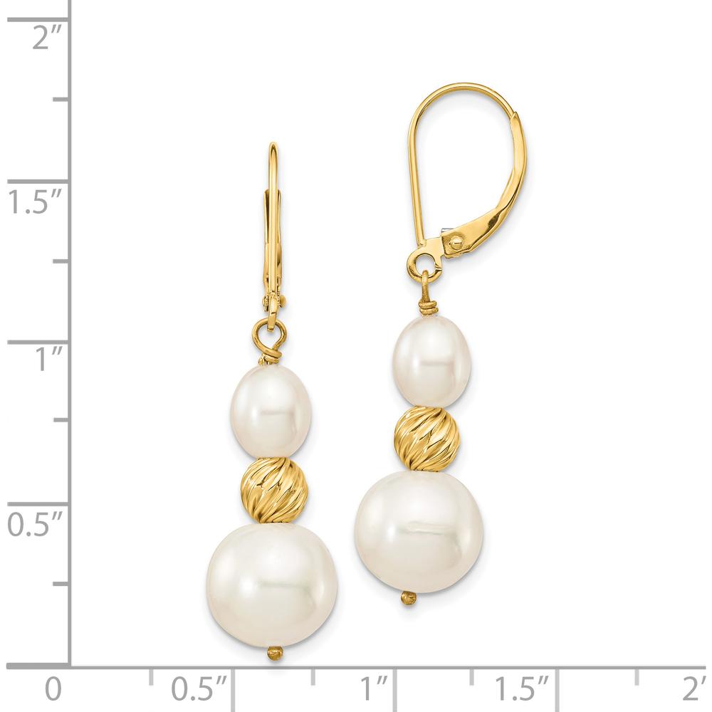 14K Yellow Gold Freshwater Cultured Pearl and Diamond-Cut Beaded Dangle Leverback Earrings by Monteluci Fine Jewelry
