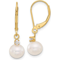 14K Yellow Gold Freshwater Cultured Pearl and Diamond Dangle Earrings - 0.10 Carat Total Diamond Weight by Monteluci Fine Jewelry
