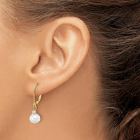 14K Yellow Gold Freshwater Cultured Pearl and Diamond Dangle Earrings - 0.10 Carat Total Diamond Weight by Monteluci Fine Jewelry