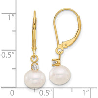 14K Yellow Gold Freshwater Cultured Pearl and Diamond Dangle Earrings - 0.10 Carat Total Diamond Weight by Monteluci Fine Jewelry