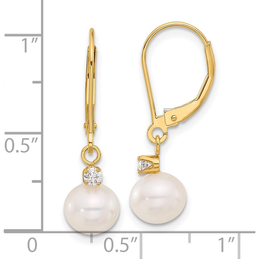 14K Yellow Gold Freshwater Cultured Pearl and Diamond Dangle Earrings - 0.10 Carat Total Diamond Weight by Monteluci Fine Jewelry