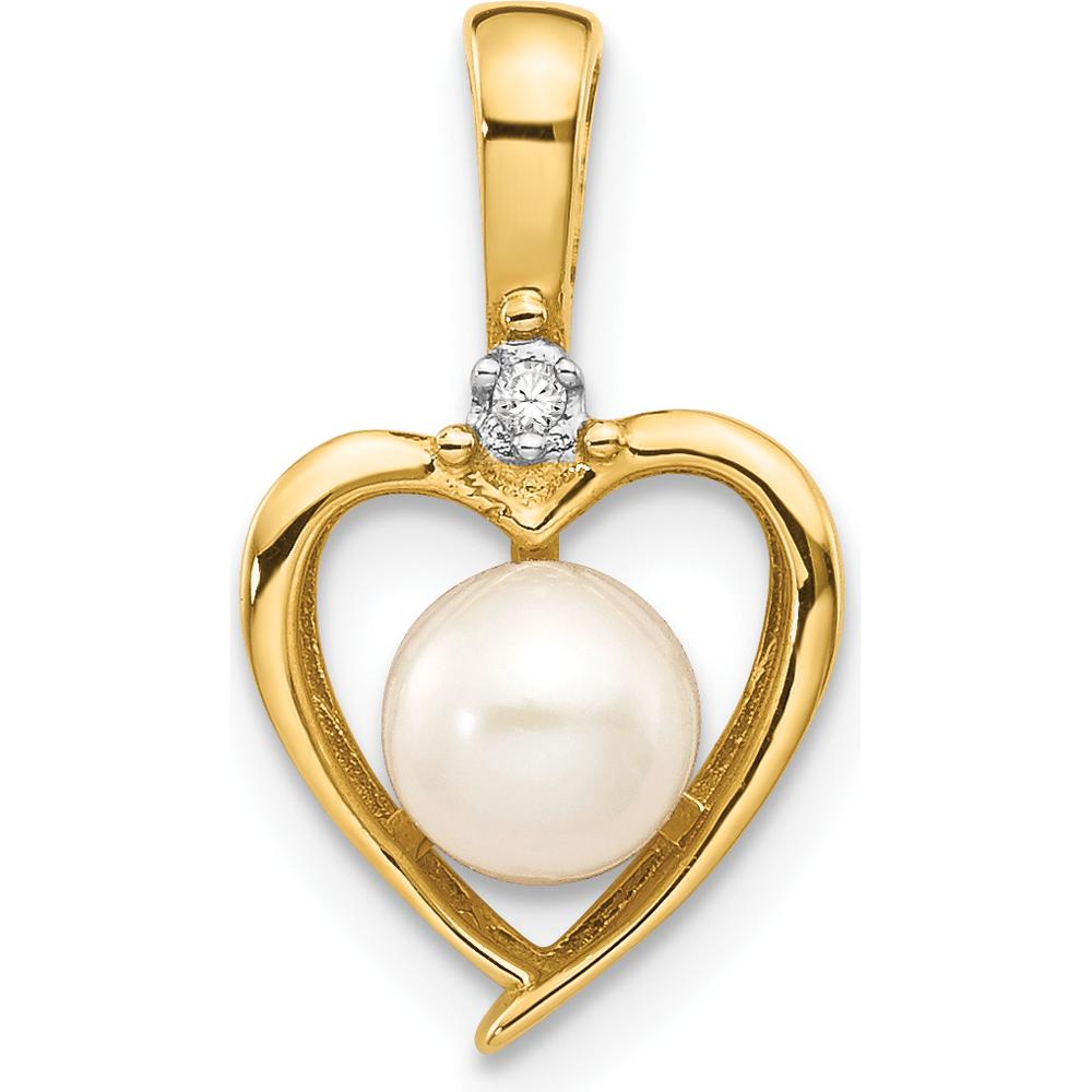 14K Yellow Gold Freshwater Cultured Pearl and Diamond Heart Pendant by Oro Pregiato