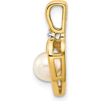 14K Yellow Gold Freshwater Cultured Pearl and Diamond Heart Pendant by Oro Pregiato