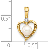 14K Yellow Gold Freshwater Cultured Pearl and Diamond Heart Pendant by Oro Pregiato