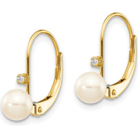 14K Yellow Gold Freshwater Cultured Pearl and Diamond Leverback Earrings - 0.02 Carat Diamond Total Weight by Monteluci Fine Jewelry