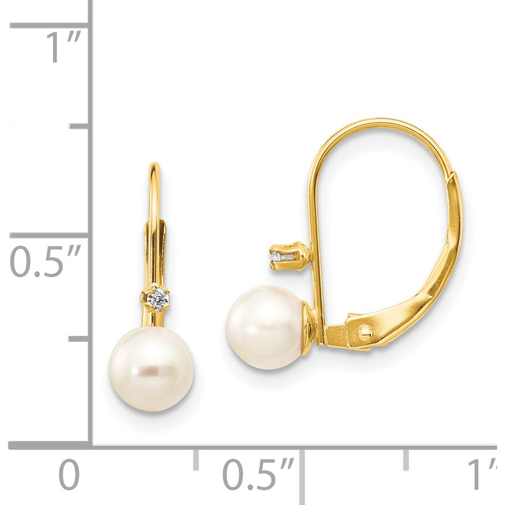 14K Yellow Gold Freshwater Cultured Pearl and Diamond Leverback Earrings - 0.02 Carat Diamond Total Weight by Monteluci Fine Jewelry