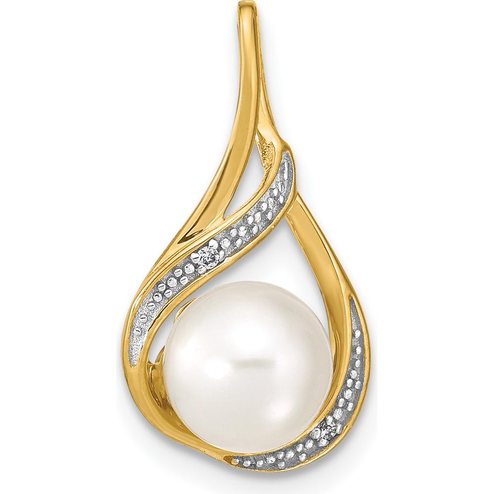 14K Yellow Gold Freshwater Cultured Pearl and Diamond Pendant with Natural Diamonds - 0.006 Carat Total Diamond Weight by Monteluci Fine Jewelry