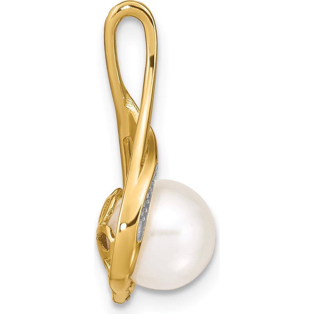 14K Yellow Gold Freshwater Cultured Pearl and Diamond Pendant with Natural Diamonds - 0.006 Carat Total Diamond Weight by Monteluci Fine Jewelry